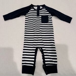 Monica and Andy Striped Black and White Onesie